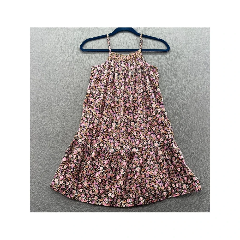 Old Navy Dress Girls Size L 10-12 Floral Tiered Dress Pink Navy Blue Smocked NEW